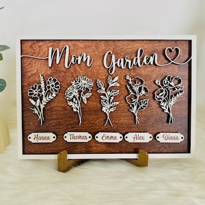 Personalized Mom's Garden Sign With Custom Name and Birth Month Flowers, Personalized Family Name, Perfect gift for Mom