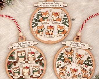 Personalized Family Christmas Ornament 2026, Grandma & Grandpa's Perfect Batch, Custom Wooden Woodland Animal Bauble, Rustic Holiday Name
