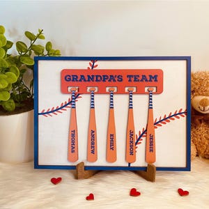 Regalo para abuelo de béisbol con letrero con los nombres de sus nietos, letrero personalizado del equipo del abuelo, regalos para papá de su hija o hijo, regalo para el Día del Padre, entrenador de béisbol