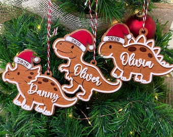 Lindo adorno navideño de dinosaurio 2026, adorno personalizado para bebé, adorno de T-Rex, adorno de dinosaurio con nombre de bebé, adorno de dinosaurio de fieltro