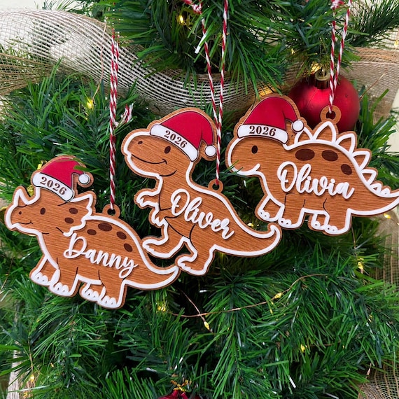 Cute Dinosaur Christmas Ornament 2026, Custom Baby Ornament, Trex Ornament, Baby Name Dinosaur Ornament, Dinosaur Ornament Felt
