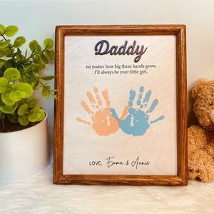 Personalized Kid&#39;s DIY Hand print Sign for Dad&#39;s Gift, Father&#39;s Day Wooden Frame, Father&#39;s Day handprint sign, Gifts for Dad