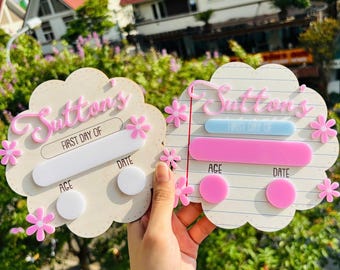 Customized First And Last Day School Sign, Back to School Sign, Photo Prop Round School Sign, Flower First Last Day of School Sign