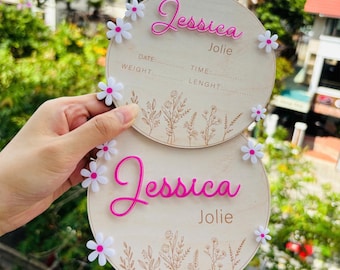 Personalized Birth Flower Birth Announcement Sign, Birth Announcement Sign for Hospital, Daisy Baby Shower Gifts