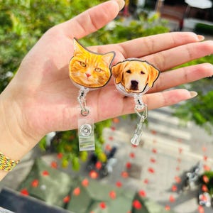 Personalized Pet Badge Reel, Custom Dog face, Custom Cat face, Custom Photo Badge Reel,Name Badge,Nurse Badge, Doctor, Teacher Gift