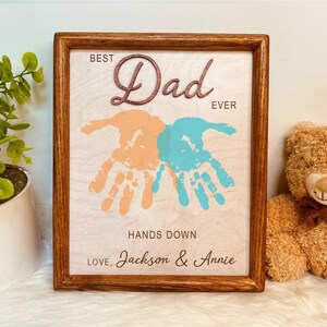 Personalized Kid&#39;s DIY Hand print Sign for Dad&#39;s Gift, Father&#39;s Day Wooden Frame, Father&#39;s Day handprint sign, Best Dad Ever Sign