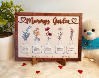 Flores personalizadas para el mes de nacimiento, Día de la Madre, Letrero de madera personalizado para el jardín de la abuela, Regalo para mamá, Regalo para la abuela, Regalo para el Día de la Madre 2025