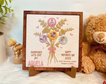 パーソナライズされた母の日の花束の写真サイン、お母さんとおばあちゃんへのDIYキッズギフト、母の日ギフト、カスタム花の写真サイン