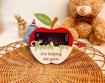 パーソナライズされた教師ギフトカードホルダー、教師への感謝の贈り物、年末のギフトアイデア、生徒からの贈り物、教師用アップルカードホルダー