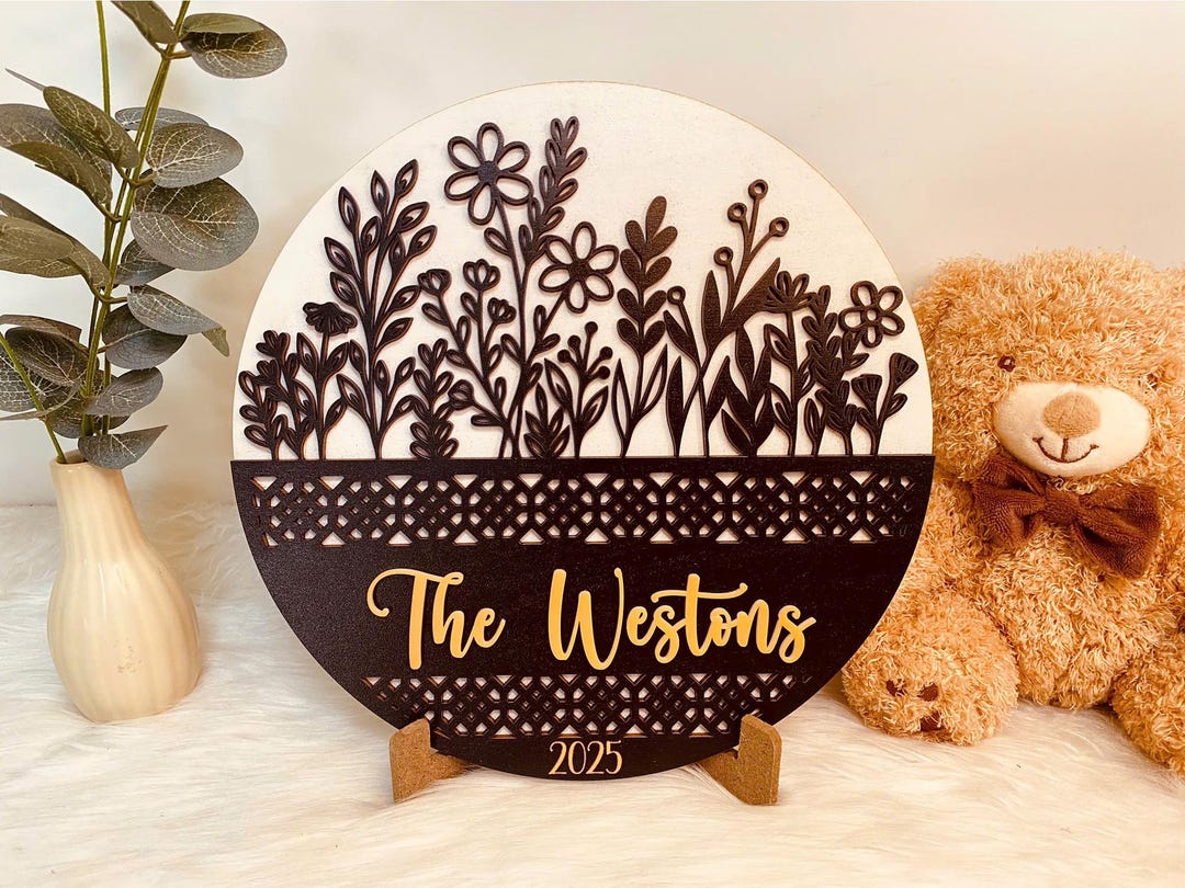 Personalized Wooden Family Floral Sign, Family Name Sign, Housewarming ...