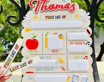 パーソナライズされた入学初日のサイン、幼稚園初日のサイン、幼稚園初日のサイン、新学期のサイン、初日と最終日のサイン