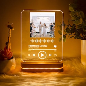 Personalized Acrylic Song with Photo, Custom Music Plaque Gifts, Acrylic Album Gift, Music Plaque with Light Stand, Valentine Gifts Photo