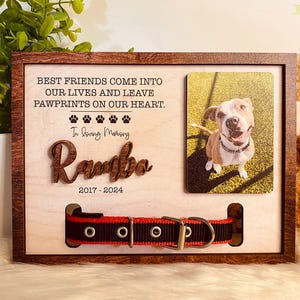 Personalized Dog Memorial Wood Frame With Collar Holder, Memorial Pet Collar Sign with Photo, Dog Memorial Gifts, Pet Loss Gifts