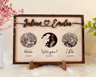 Regalo de boda personalizado, Hola, lo haré, fecha personalizada y mapa de la ciudad, regalo de aniversario, regalo de nuevo hogar para pareja