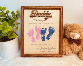 Personalized Father's Day footprint DIY Sign, Kids Footprint Sign, Gift for Grandpa, Gift for Dad ,Father's Day Wooden Frame
