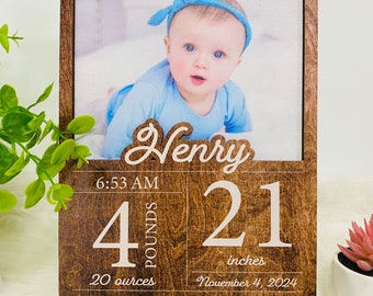 Personalized Wooden Baby Signs, Custom Photo Signs, Baby Information Signs, Baby Boys, Girls Baby Signs