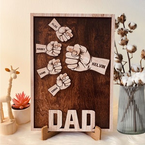 Custom Fist Bump Dad and Kids Name Wooden Sign, Personalized Family Sign, Father&#39;s Day Sign with Kid&#39;s name, Father&#39;s day Gift For Grandpa