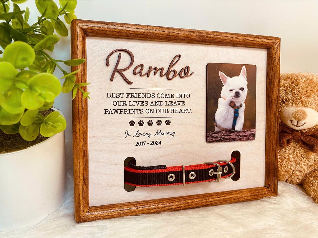 Personalized Dog Memorial Wood Frame With Collar Holder, Memorial Pet ...