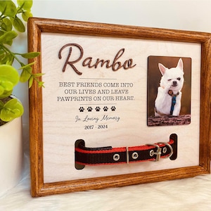 Personalized Dog Memorial Wood Frame With Collar Holder, Memorial Pet Collar Sign with Photo, Dog Memorial Gifts, Pet Loss Gifts