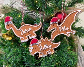 Gepersonaliseerde dinosauruskerstversiering, aangepast babyornament, Trex-ornament, babynaam dinosaurusornament, dinosaurusornament vilt