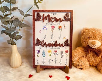 Flores personalizadas para el mes de nacimiento, Día de la Madre, Letrero de madera personalizado para el jardín de la abuela, Regalo para mamá, Regalo para la abuela, Regalo para el Día de la Madre