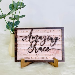 Amazing Grace song lyrics Christian Wood Sign, Amazing Grace Sign, Music Faith Christian Religious tiered decor