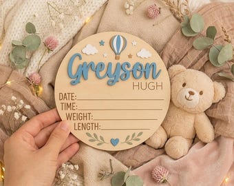 Letrero personalizado para anunciar la llegada del bebé, nombre del bebé con datos de nacimiento, letrero para revelar el nombre del bebé, letrero personalizado con el nombre del bebé, letrero para el hospital.