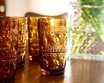 Vintage Set of 4 Indiana Glassware Company Amber Glasses