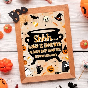 Shhh... Baby is Sleeping, Quietly Help Yourself - Halloween Trick or Treating Digital Sign - 5x7, 8x10, Orange, Black, Home Decor, Candy