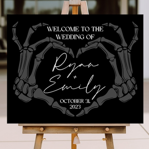 Halloween Skeleton Printed Wedding Welcome Foam Board Sign - Spooky, RIP, Til Death Do Us Part, October, Ceremony, Reception Decorations,