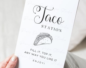 Taco Station, Digital Instant Download Sign, 4x6 5x7 8x10 Printable, Minimalist, Baby Bridal Shower Wedding Event Party, Food Table Decor