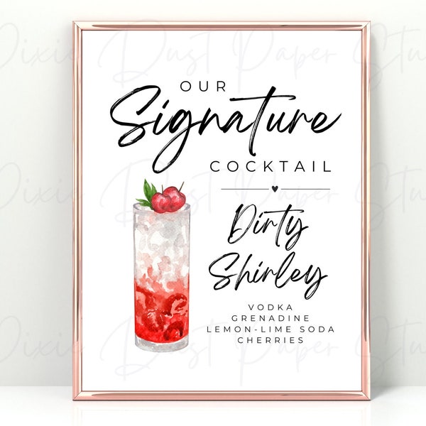 Dirty Shirley Signature Cocktail Drink Bar Sign, Instant Download Printable, Vodka Recipe Wedding, Event Party, Minimalist, DIY Decor, Print