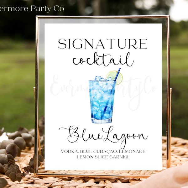 Blue Lagoon Signature Cocktail Drink Bar Sign, Editable Template, Instant Download Printable, Vodka , Wedding Shower Party Event Decor