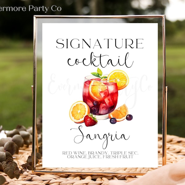 Sangria Signature Cocktail Drink Bar Sign, Editable Template, Instant Download Printable, Red Wine, Wedding Bridal Event Party Decor