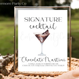 Cioccolato Martini Signature Cocktail Drink Bar Sign, modello modificabile, download istantaneo, Vodka, decorazione per eventi doccia festa di nozze