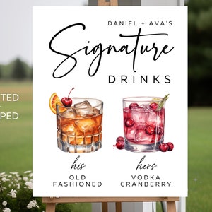 Custom PRINTED or DIGITAL Signature Cocktail Drinks Sign - Wedding Reception Open Bar Sign, Classic, Modern, Minimalist, His and Hers Drink