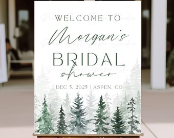 Green Forest Trees Winter Bridal Shower Entry Welcome Sign, Wedding, Decorations, Winter, Holiday, Custom Printed or Digital, Wilderness