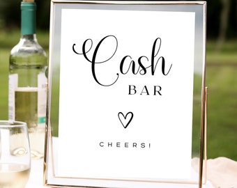 Cash Bar, Digital Sign 4x6 5x7 8x10, Minimalist, Drinks, Wedding, Event, Party, Alcohol, Cocktails, Drinks, Bar, Decorations, Printables