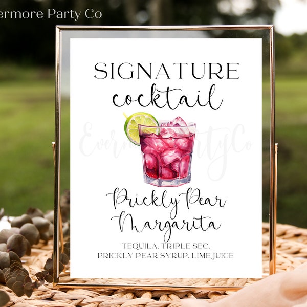 Kaktusfeige Margarita Signatur Cocktail Drink Bar Schild, bearbeitbare Vorlage, sofortiger Download druckbar, Hochzeit Duschparty, Dekor