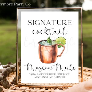 Mosca Mule firma cocktail drink bar segno, modello modificabile, download istantaneo stampabile, vodka, festa di nozze doccia, arredamento minimalista