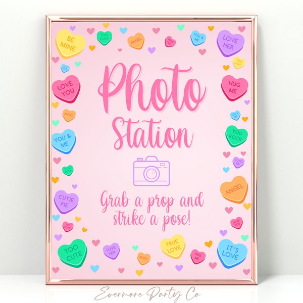 Valentine's Photo Station, Instant Download Printable Table Sign, Valentine, Sweethearts, Girls Party Table Decorations, Decor Pink, Hearts