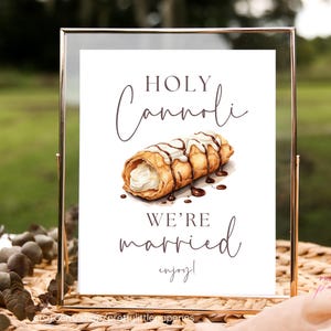Holy Cannoli We&#39;re MARRIED, Editable Instant Download Digital Printable, Bridal Shower, Wedding Decor, Food Dessert Table Sign, Brown