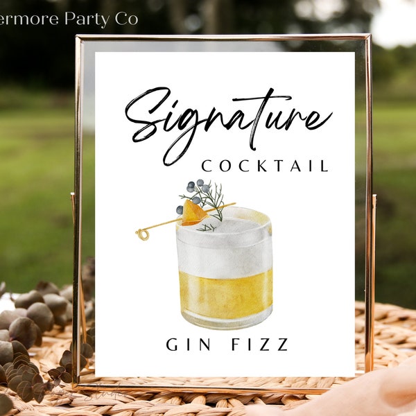 Gin Fizz Signature Drink Cocktail Bar Sign, Instant Download Printable, Gin Recipe Wedding Bridal Event Party Minimalist, Decor, Editable