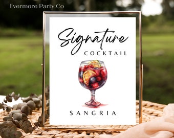 Sangria Signature Cocktail Drink Editable Template, Instant Download Printable Wedding Bar Sign, Red Wine, Minimalist DIY, Bar Decor, Print