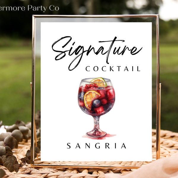 Sangria Signature Cocktail Drink Editable Template, Instant Download Printable Wedding Bar Sign, Red Wine, Minimalist DIY, Bar Decor, Print