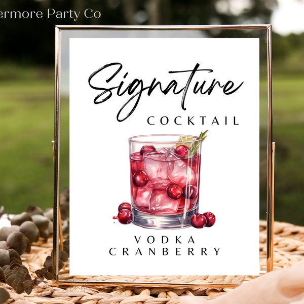 Vodka Cranberry Signature Cocktail Drink Instant Download Printable Wedding Bar Sign, Vodka Cran, Minimalist, DIY Decor, Editable Template