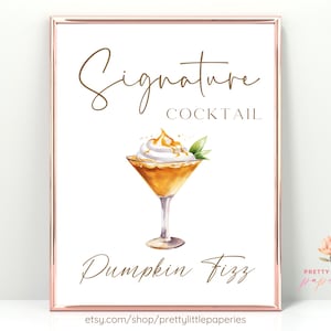 Bearbeitbares Pumpkin Fizz, FALL EDITION, digitales Signature Cocktail-Zeichen, braun minimalistisch, Herbst, Gin Fizz, Bar Drinks, Hochzeit, Brautschmuck