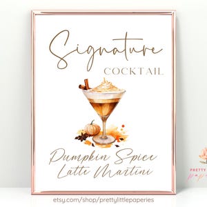 Editable Pumpkin Spice Latte Martini, FALL EDITION, Digital Signature Cocktail Sign, Vodka Bar Drinks, Brown Minimalist, Wedding, Party