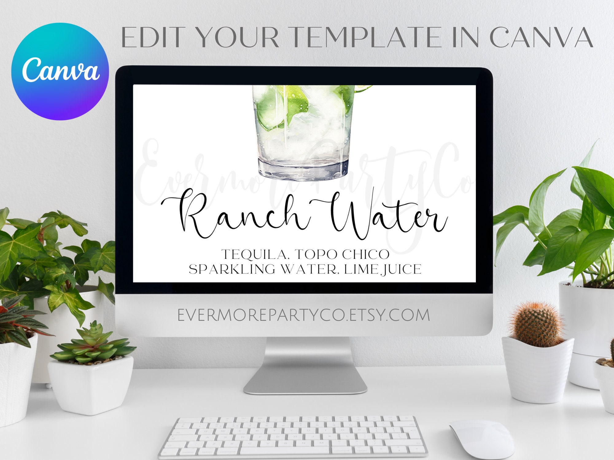 Ranch Water Signature Cocktail Drink Bar Sign, Editable Template ...
