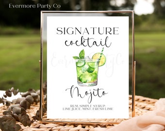 Mojito Signature Cocktail Bar Sign, EDITABLE TEMPLATE, Instant Download, Wedding Bridal Shower Event Party Minimalist, DIY Decor, Print